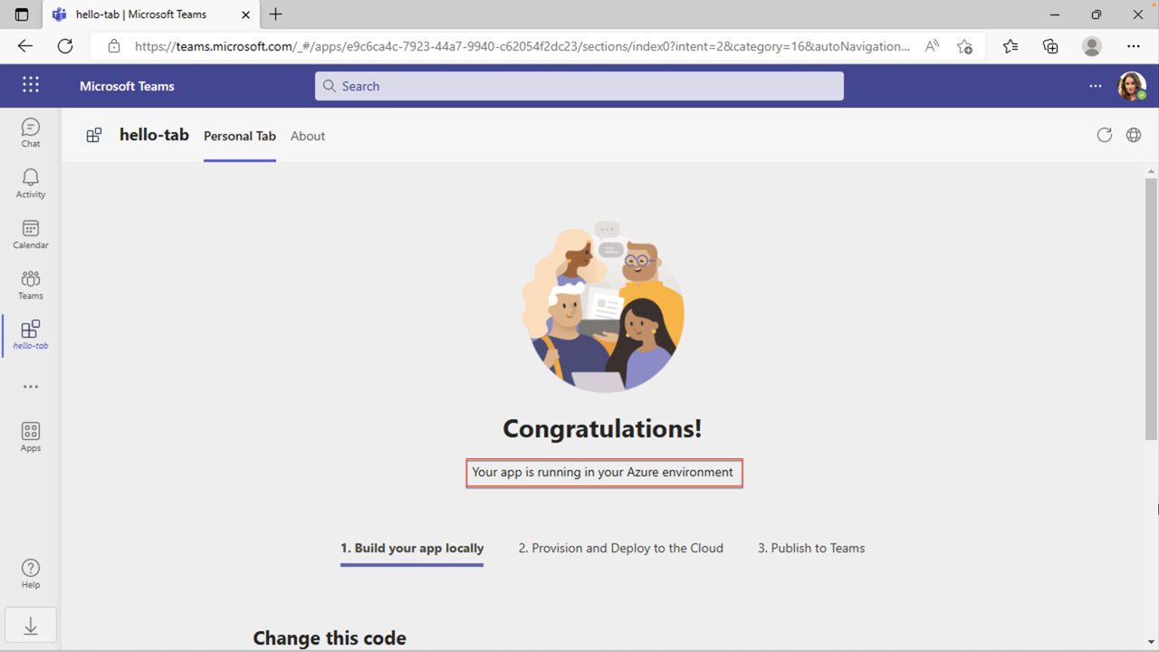 Microsoft Teams で実行されているアプリのスクリーンショット。