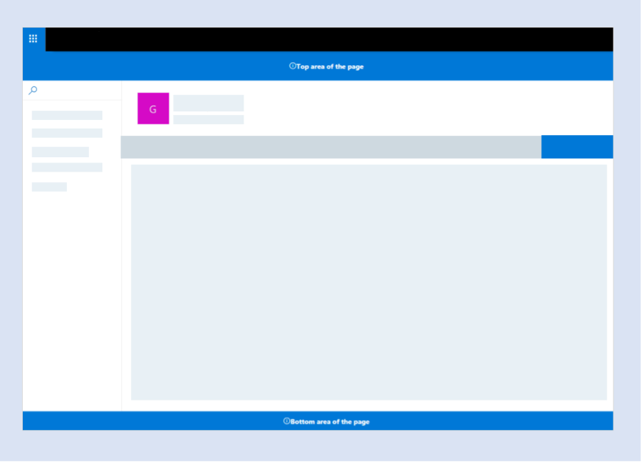  SharePoint モダン ページの上下のプレースホルダーを示す概念的なスクリーンショット。