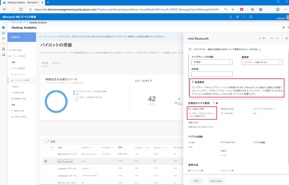 Desktop Analytics によって評価される互換性リスク