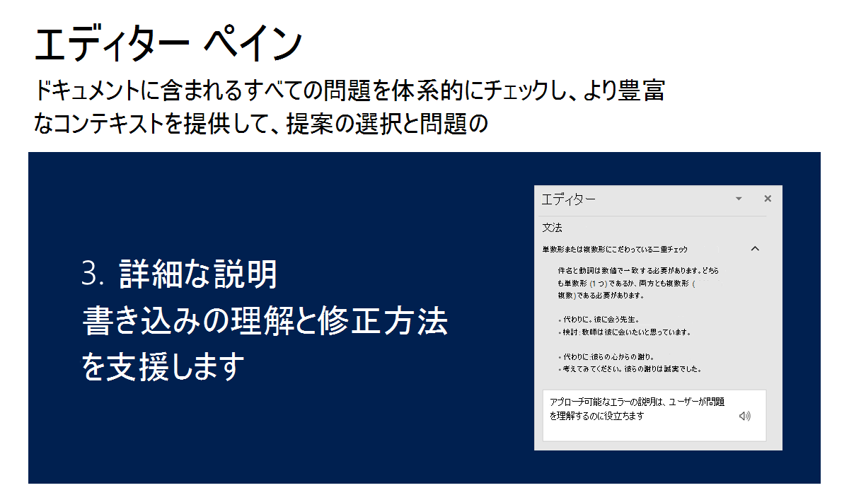 編集ウィンドウが、書き込みの問題とその修正方法の詳細な説明を示す図。