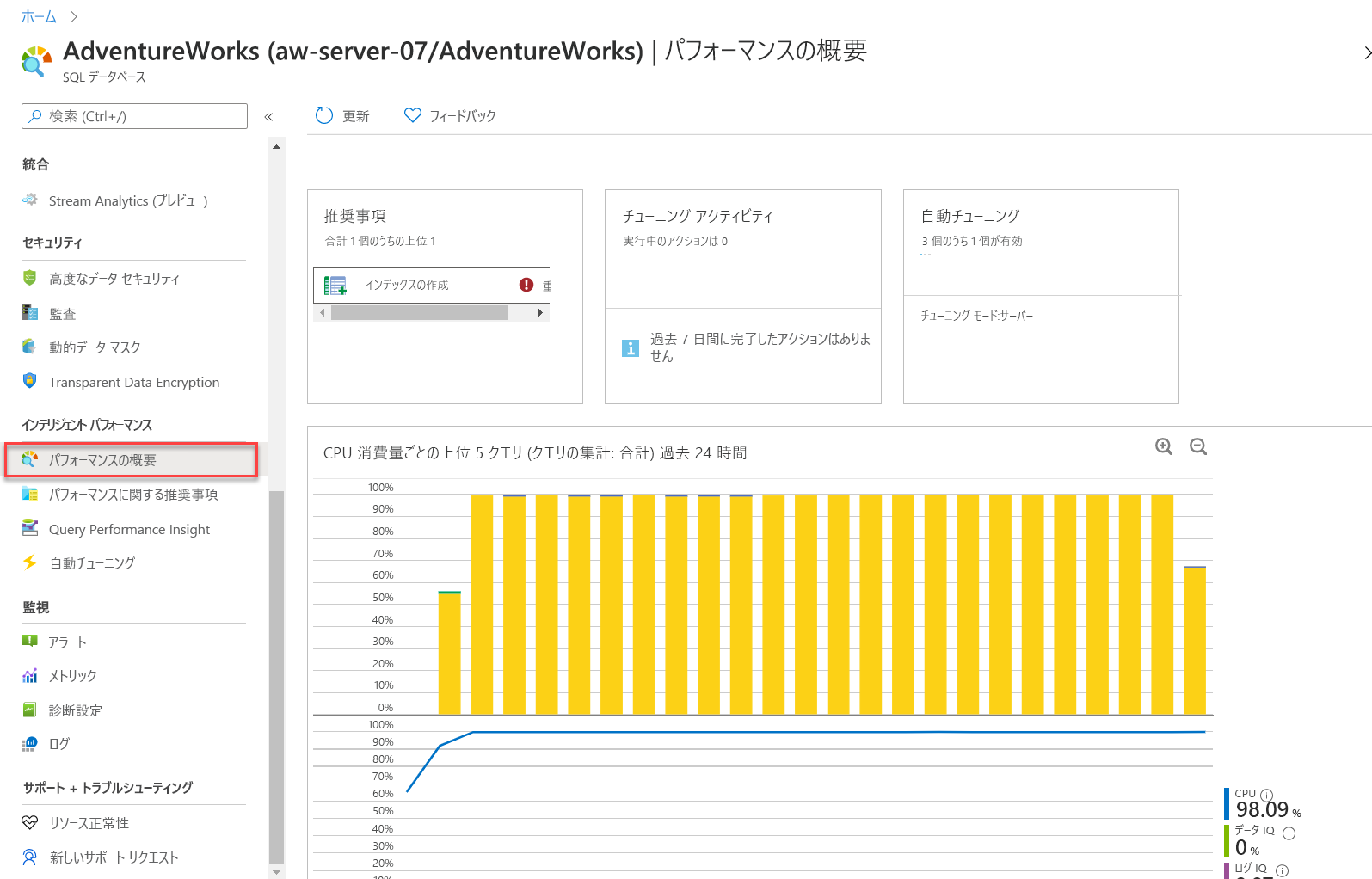 クエリ パフォーマンスの概要のスクリーンショット。