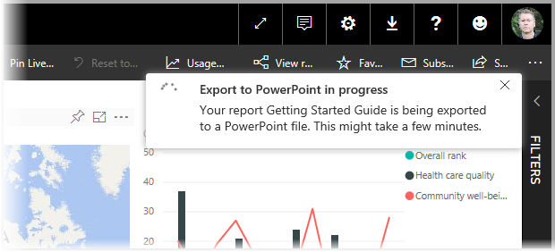 PowerPoint へのエクスポートの進行状況ウィンドウ