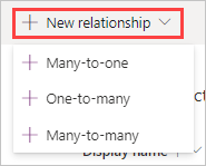 3 種類の作成可能な [新しいリレーションシップ] ボタンのスクリーン ショット。
