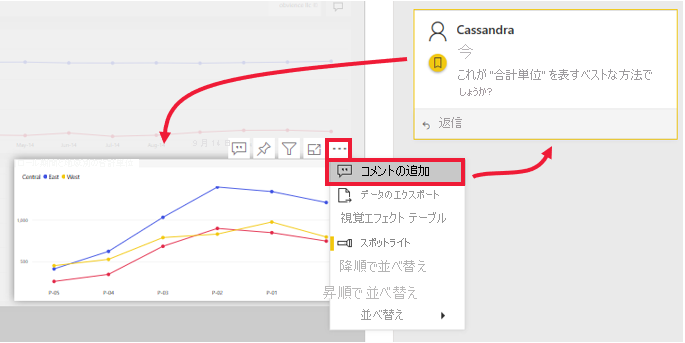 @ 記号を使用した同僚へのコメント例のスクリーンショット。