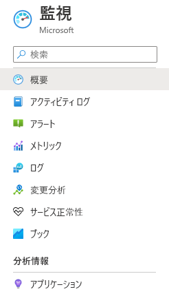 Azure portal 内の監視オプションのスクリーンショット。