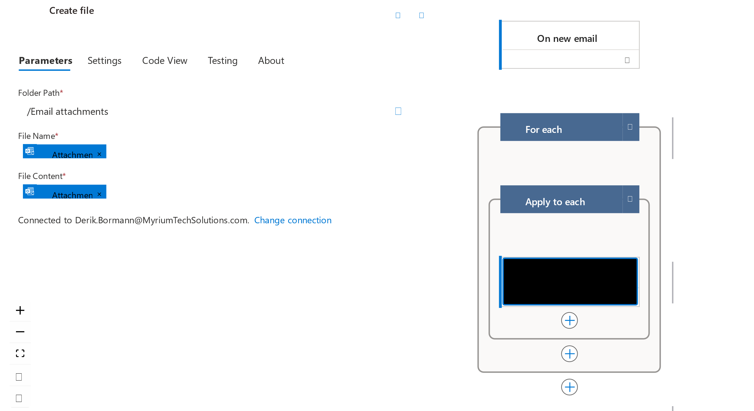 Outlook ベースのフローを構築する場合のスクリーンショット。