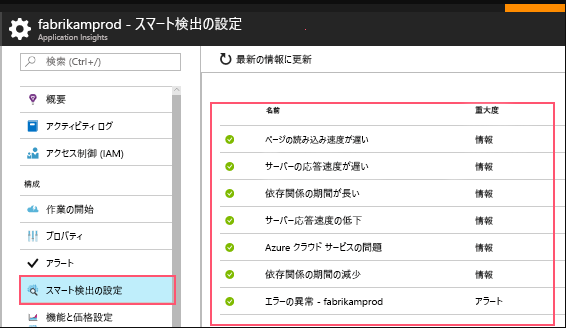 スマート検出の設定を示すスクリーンショット。これらの設定には、読み込み時間が遅いページ、応答時間が遅いサーバーなどの検出が含まれます。