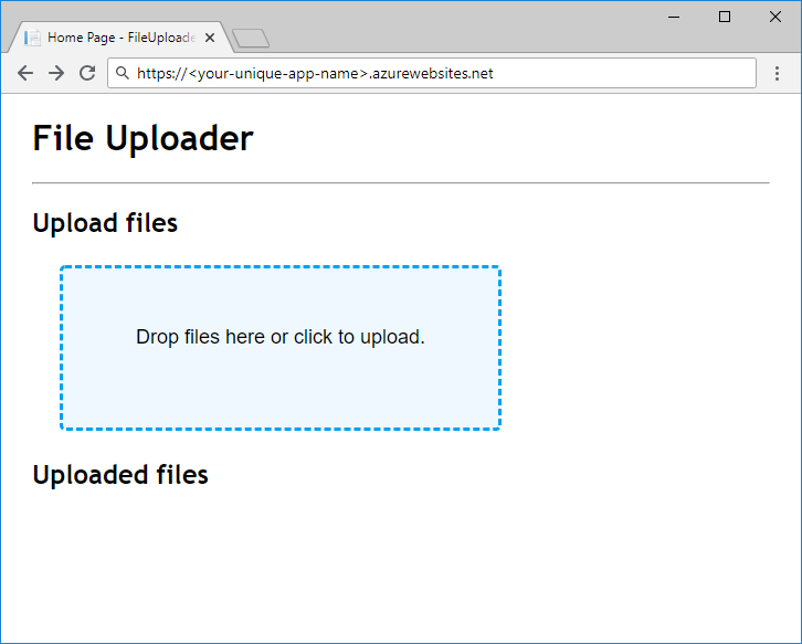 C# 用の FileUploader Web アプリのスクリーンショット。