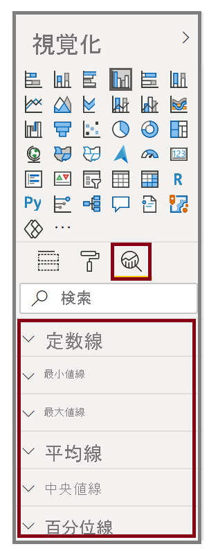 [視覚化] ウィンドウの下にある [分析] ウィンドウの画像。