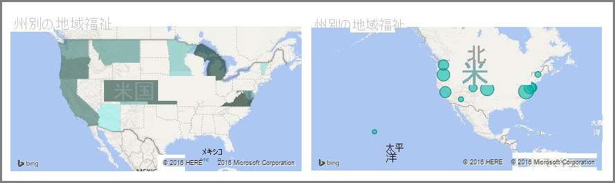 アウトライン マップおよびバブル マップの視覚エフェクトの画像。