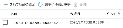 スナップショット名と作成日を示すファイル共有スナップショットのスクリーンショット。