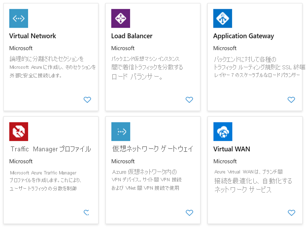 Azure ネットワーク サービスの主要なコンポーネントを示すスクリーンショット。