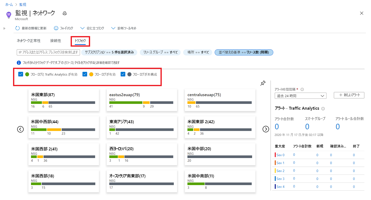 Azure Monitor Network Insights - [トラフィック] タブ