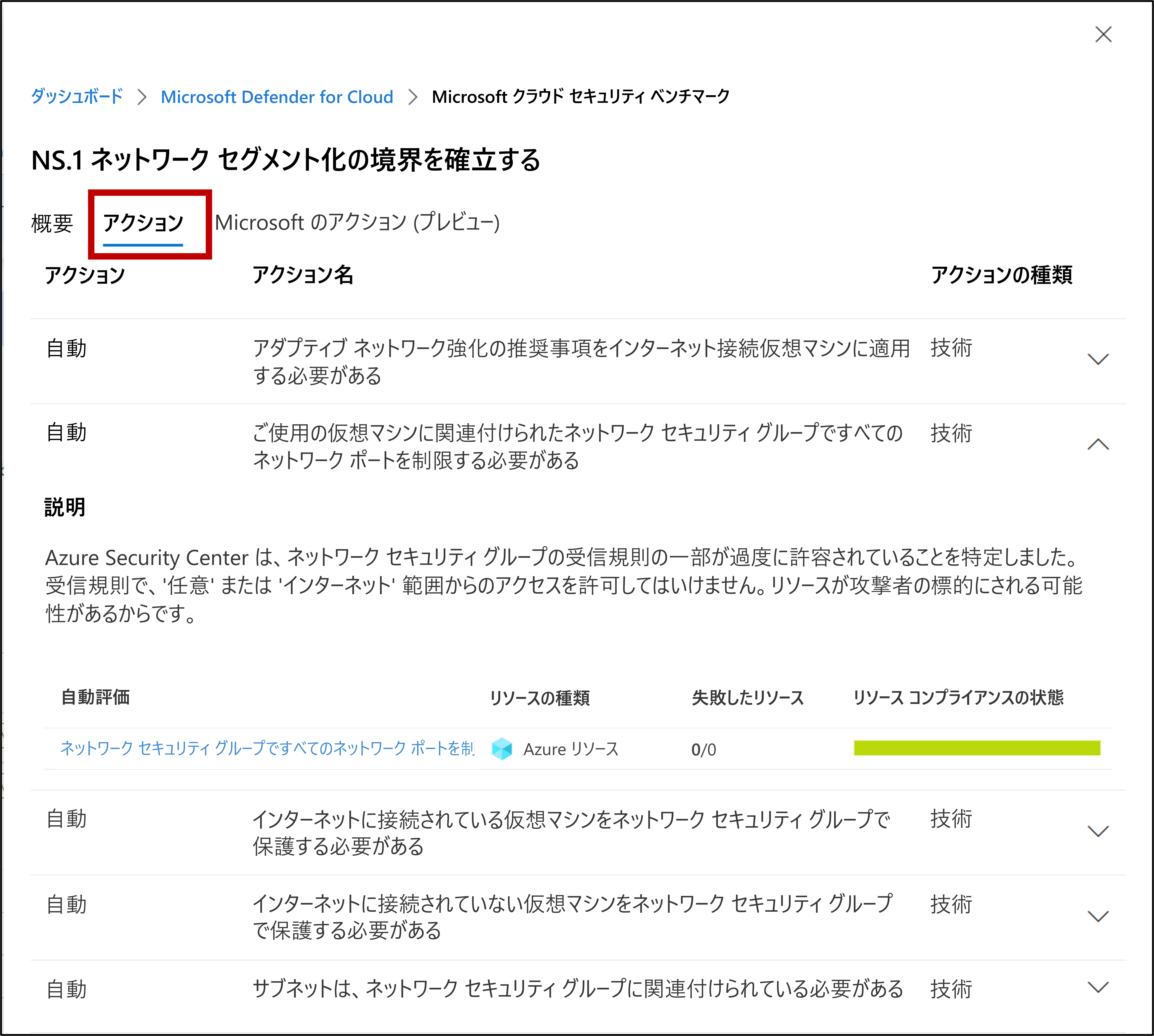 詳細を表示し、リソースの推奨事項を解決する方法を示すスクリーンショット。