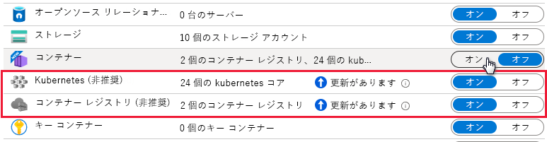 サブスクリプションで Defender for Kubernetes と Defender for Container Registries が既に有効になっていることを示すスクリーンショット。