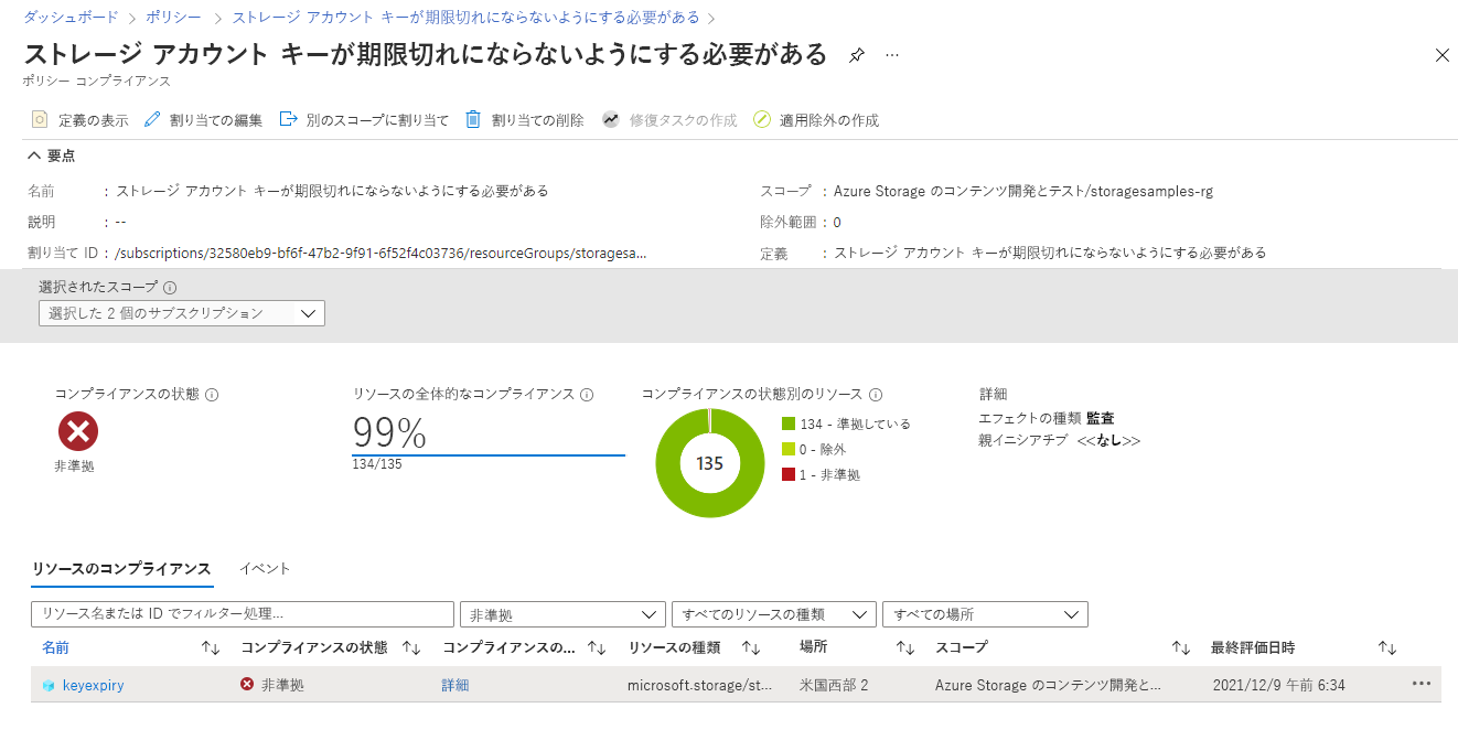 ポリシー コンプライアンス レポート ポータルを示すスクリーンショット。