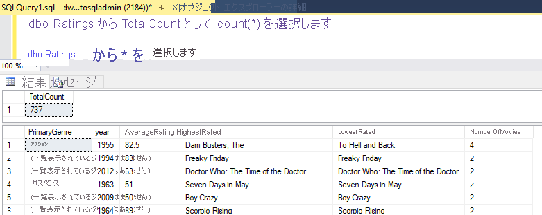 SQL Server Management Studio で結果を照会する