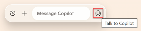 [Copilot に話す] アイコンが強調表示されている Copilot 検索バーのスクリーンショット。