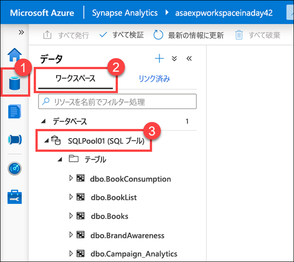 Azure Synapse Studio のデータ ハブでワークスペースを表示する