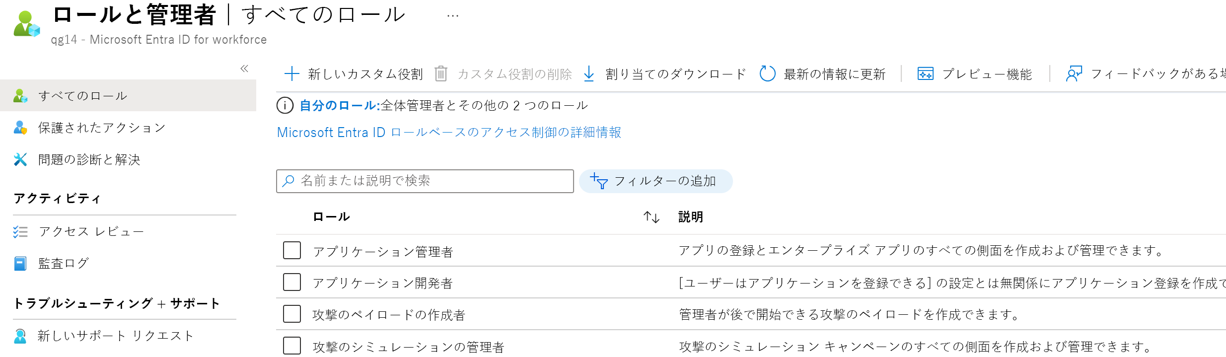 [ロールと管理者] ページのカスタム ロールの作成または編集のスクリーンショット。