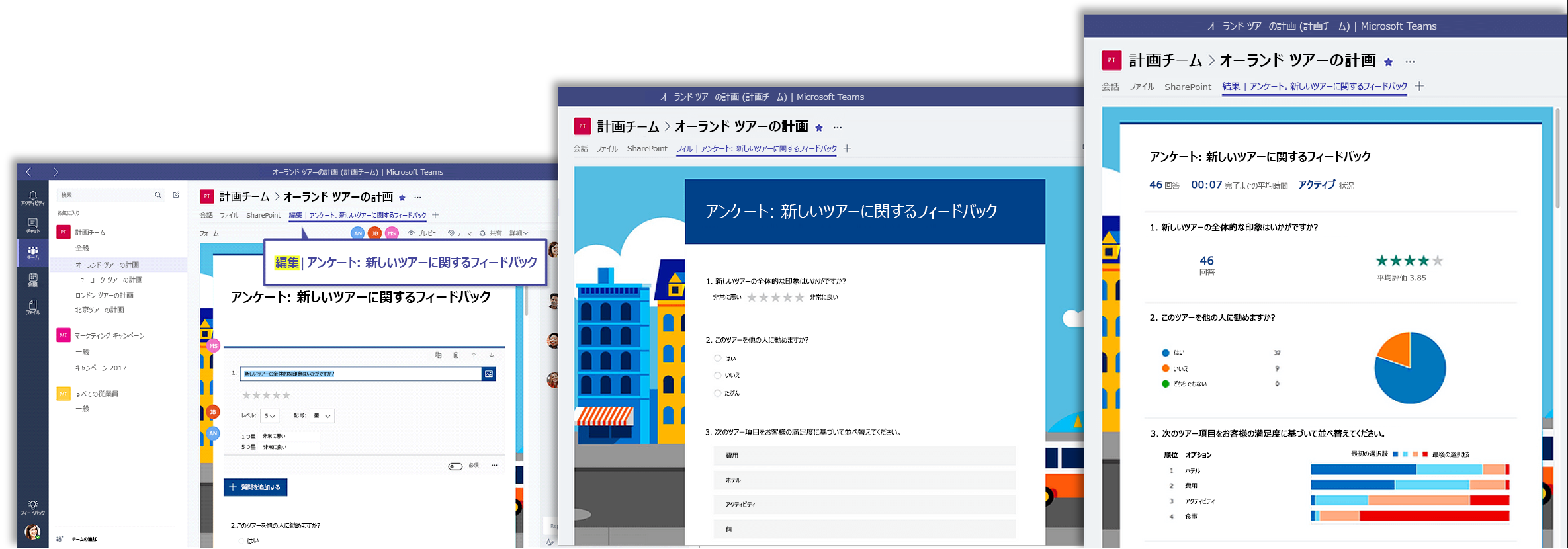 グラフのスクリーンショットは、Microsoft Teams のフォームを示しています。