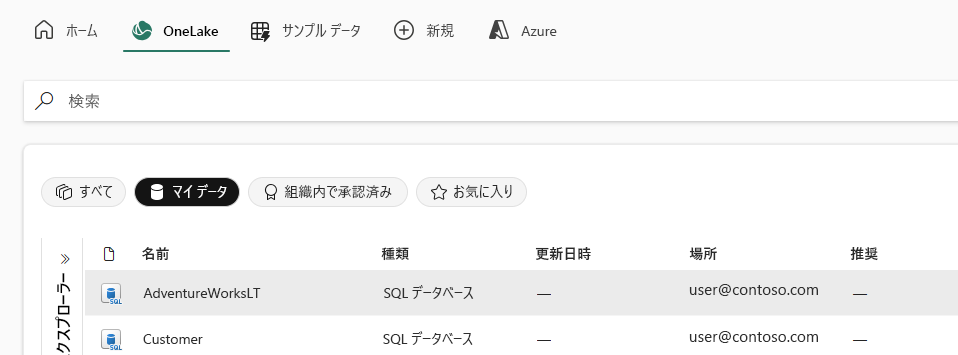 Microsoft Fabric における SQL Database のサポートを示すデータ コピー ツールのスクリーンショット。