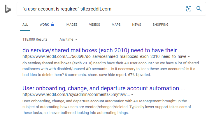 Reddit の検索結果のスクリーンショット。