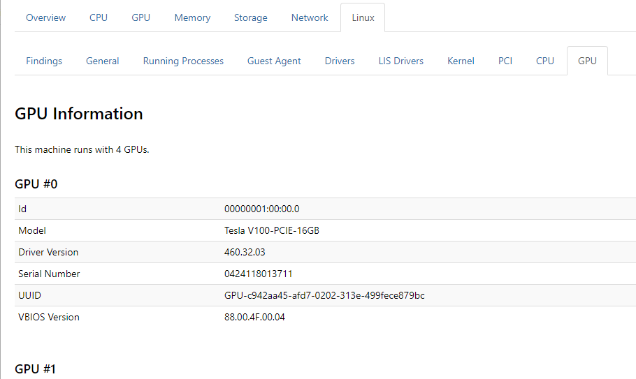 [Linux] タブの [GPU] タブと詳細のスクリーンショット。