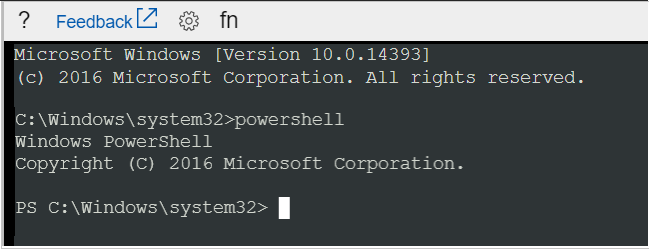 PowerShell の開始コマンドの出力のスクリーンショット。