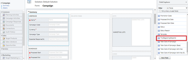 キャンペーン フォームに TmpRegardingObjectId を追加します。