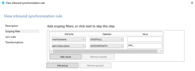 Screenshot of the View inbound synchronization rule screen.