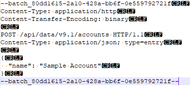 最後の行に CRLF がないバッチ要求本文を示すスクリーンショット。