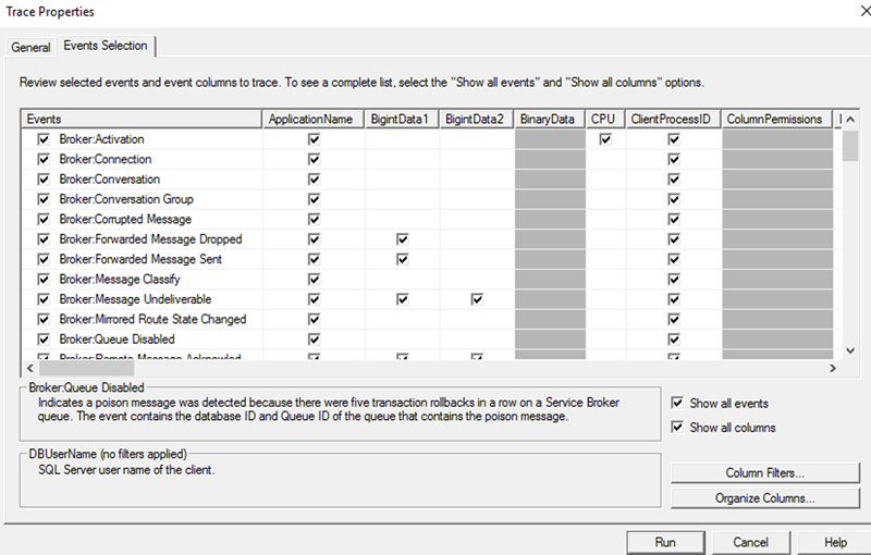 トレースの収集SQL Server プロファイラースクリーンショット。