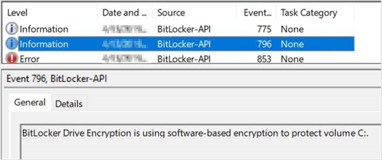 詳細情報を含むイベント ID 796 のスクリーンショット。