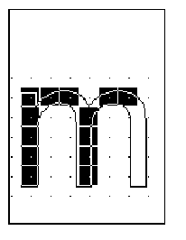 pixels against a lowercase m outline with gaps