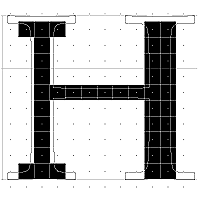 Here, rounding of points has resulted in uneven vertical stem weights and missing serif details