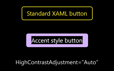 HighContrastAdjustment が auto に設定されているボタンの例です。