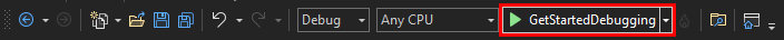 Screenshot of the Debug Target button in the Standard toolbar of Visual Studio 2022.
