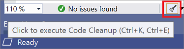 コード クリーンアップの実行のスクリーンショット。