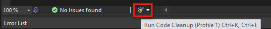 コード クリーンアップの実行のスクリーンショット。