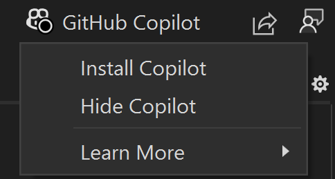 Copilot がインストールされていないときの Copilot バッジのスクリーンショット。