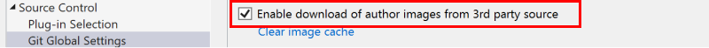 サードパーティのソースから作成者のイメージをダウンロードできるようにするための [オプション] ダイアログ ボックスのチェックボックスを示すスクリーンショット。