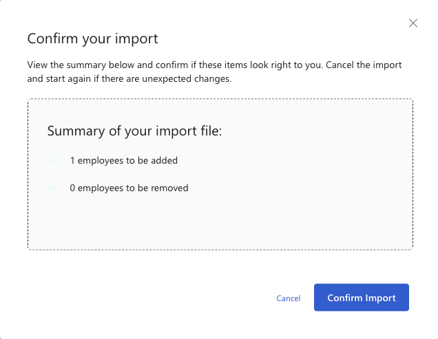 ユーザーがユーザー ロールのインポートを確認するために表示されるダイアログのスクリーンショット。