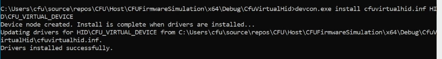 CfuVirtualHid デバイスのインストールが成功しました。