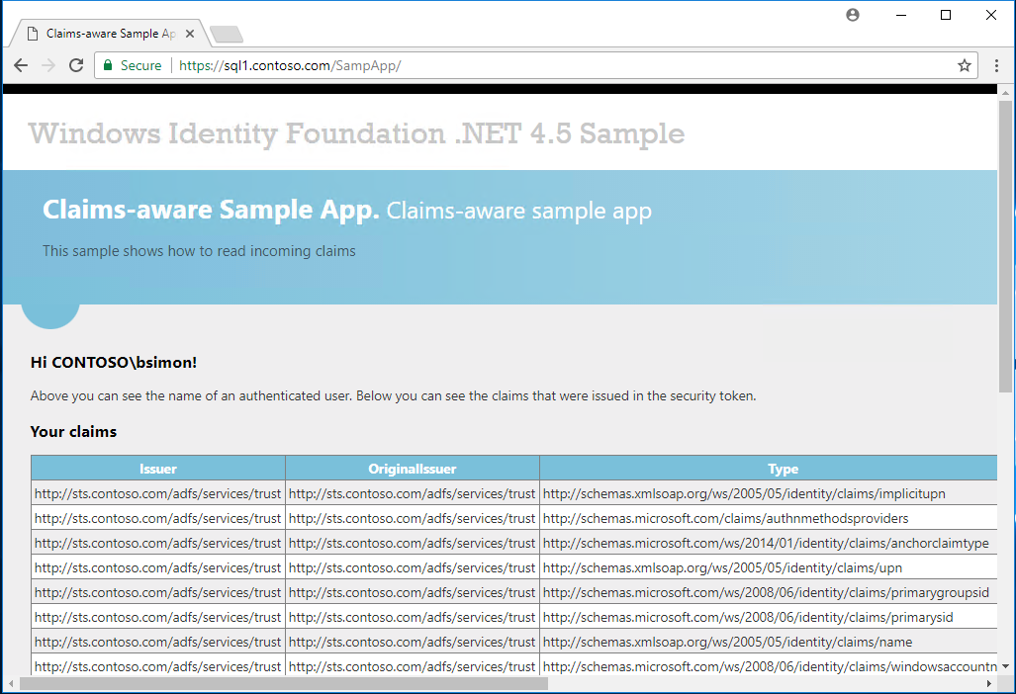 ブラウザーに表示されたサンプル アプリケーションのスクリーンショット。