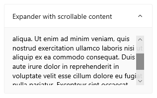 コンテンツとしてスクロール可能なテキストを含む Expander