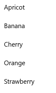 果物の一覧を表示する単純なリスト ビューのスクリーンショット。