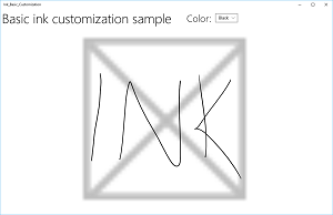 既定の黒いインク ストロークを持つ InkCanvas を示すスクリーンショット。