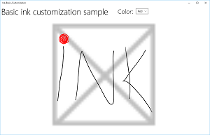 ユーザーが赤いインク ストロークを選択した InkCanvas のスクリーンショット。