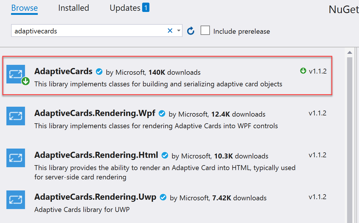 AdaptiveCards NuGet パッケージ